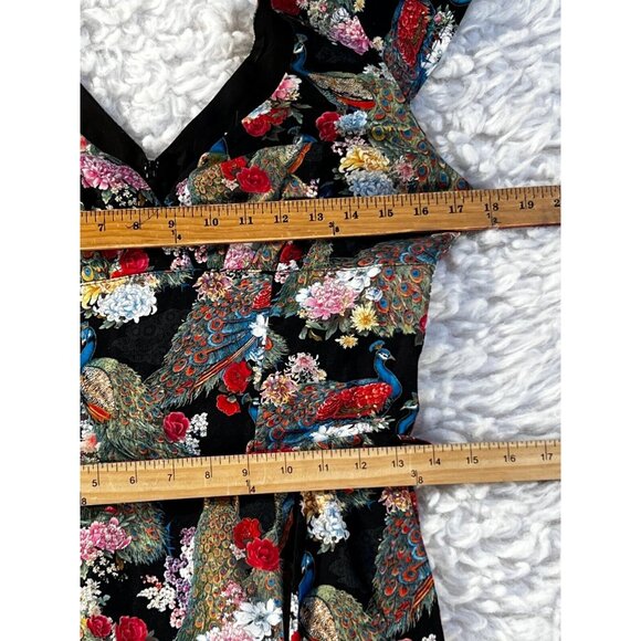 52 Greek Street Dress Women's 12 Black Faux Wrap Floral 100% Cotton Belted Midi - Picture 3 of 10